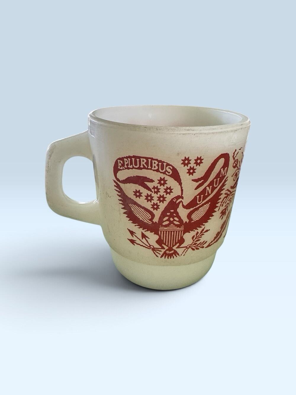 Vintage Fire-King Anchor Hocking Milk Glass American Eagle Mug Red White USA